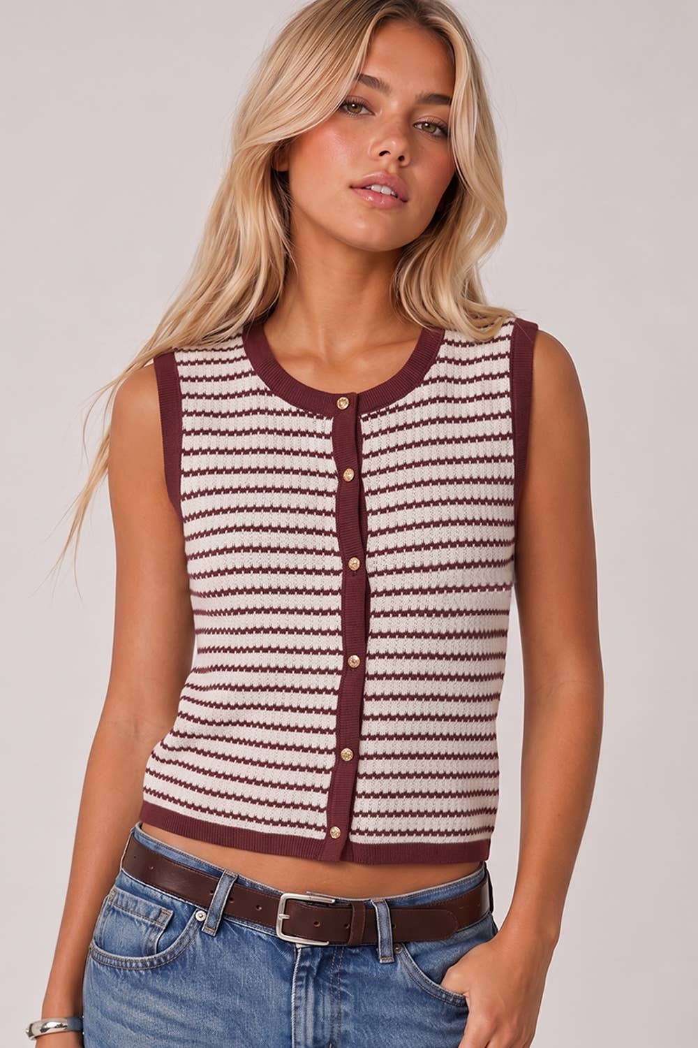 Sweet & Striped Button-Down Sweater Vest